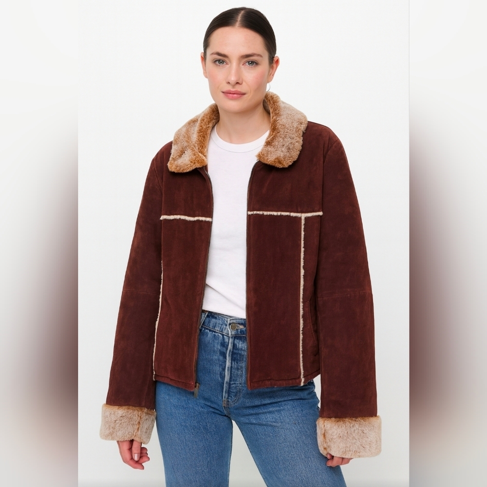 DONA MICHI  Genuine Suede Leather‎ Jacket Size XXL Brown Western Y2k Bohemian